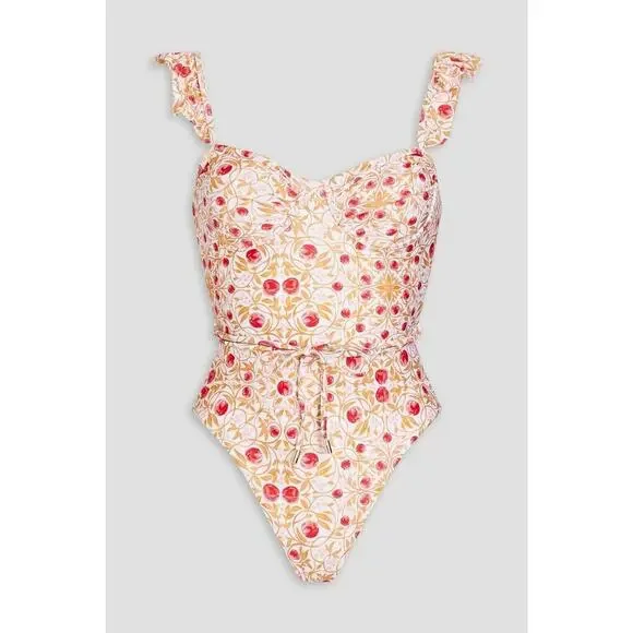 REBECCA VALLANCE Swimsuit Size Large Catania Ruffled Waist Tie Floral One Piece​ - Picture 3 of 11